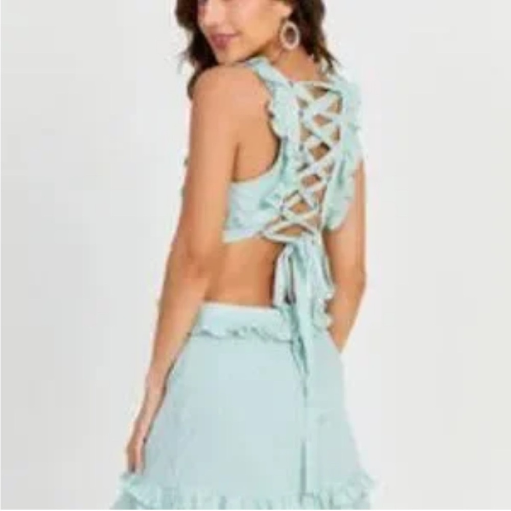 Altar'd State Green Ruffled Mini Dress Plunge Neckline - Picture 3 of 6